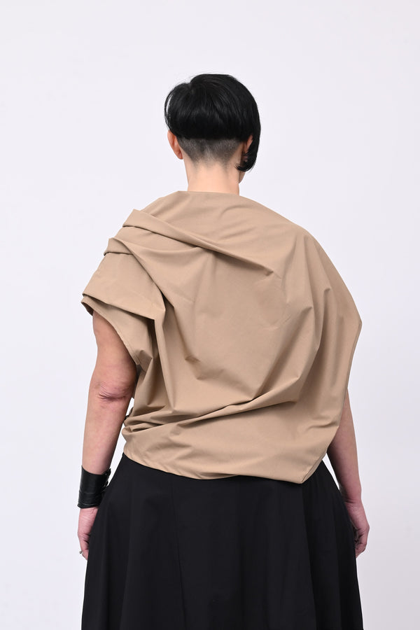 Blusa pieghe in twill - Biscotto