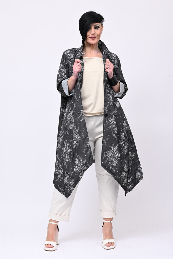 Spolverino incerato fiori - Nero