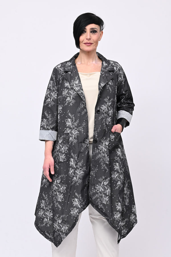 Spolverino incerato fiori - Nero