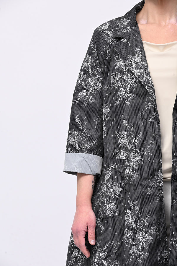 Spolverino incerato fiori - Nero