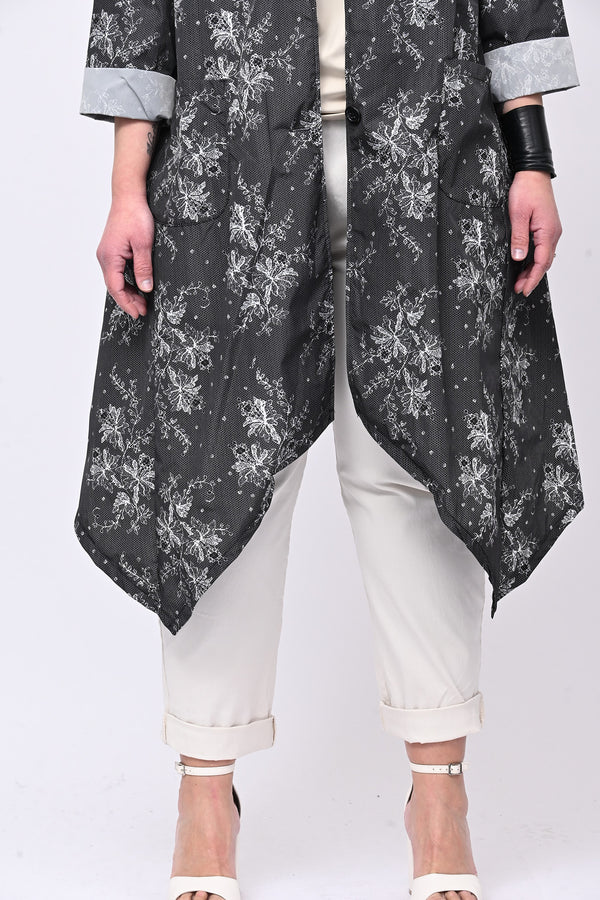 Spolverino incerato fiori - Nero