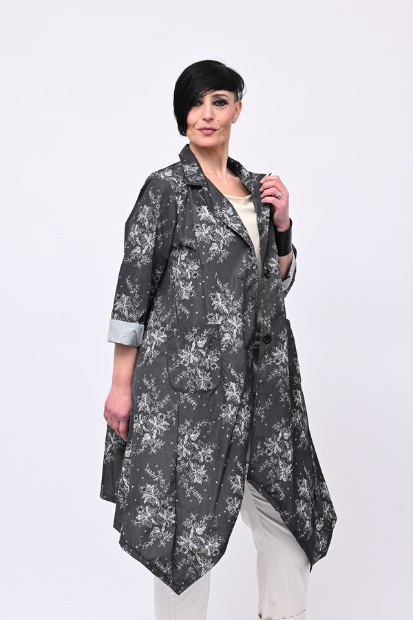 Spolverino incerato fiori - Nero