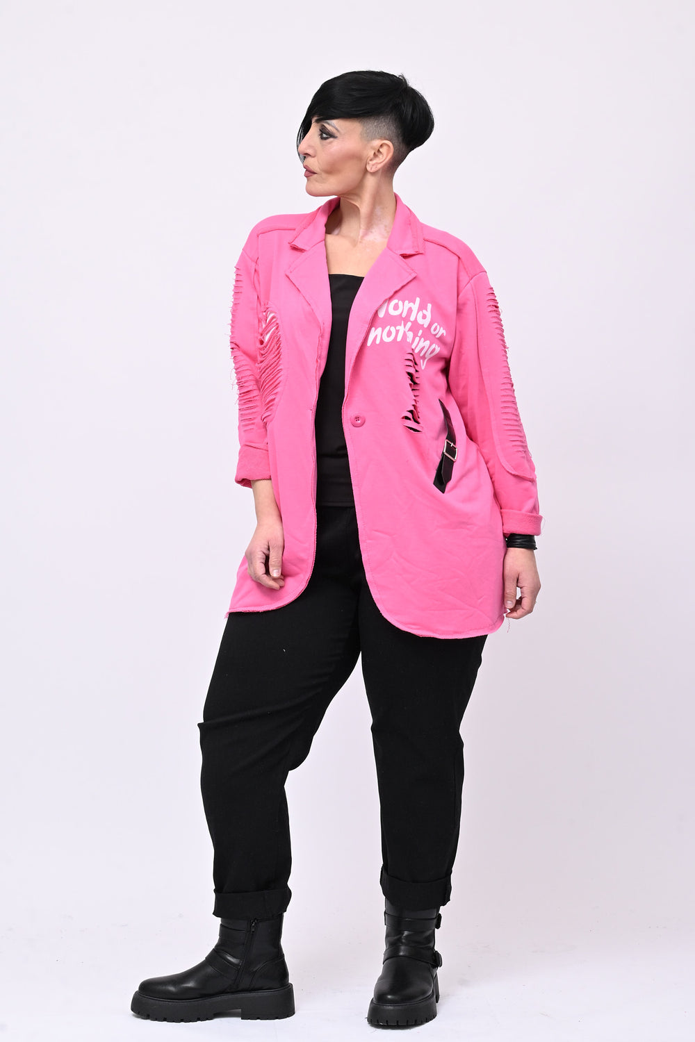 Giacca felpa strappi - Fuxia