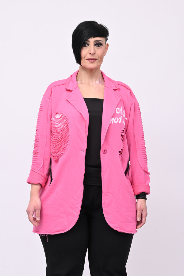 Giacca felpa strappi - Fuxia
