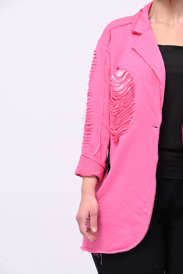 Giacca felpa strappi - Fuxia