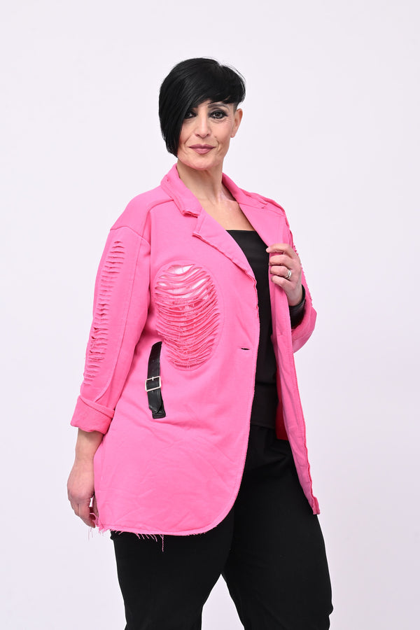 Giacca felpa strappi - Fuxia