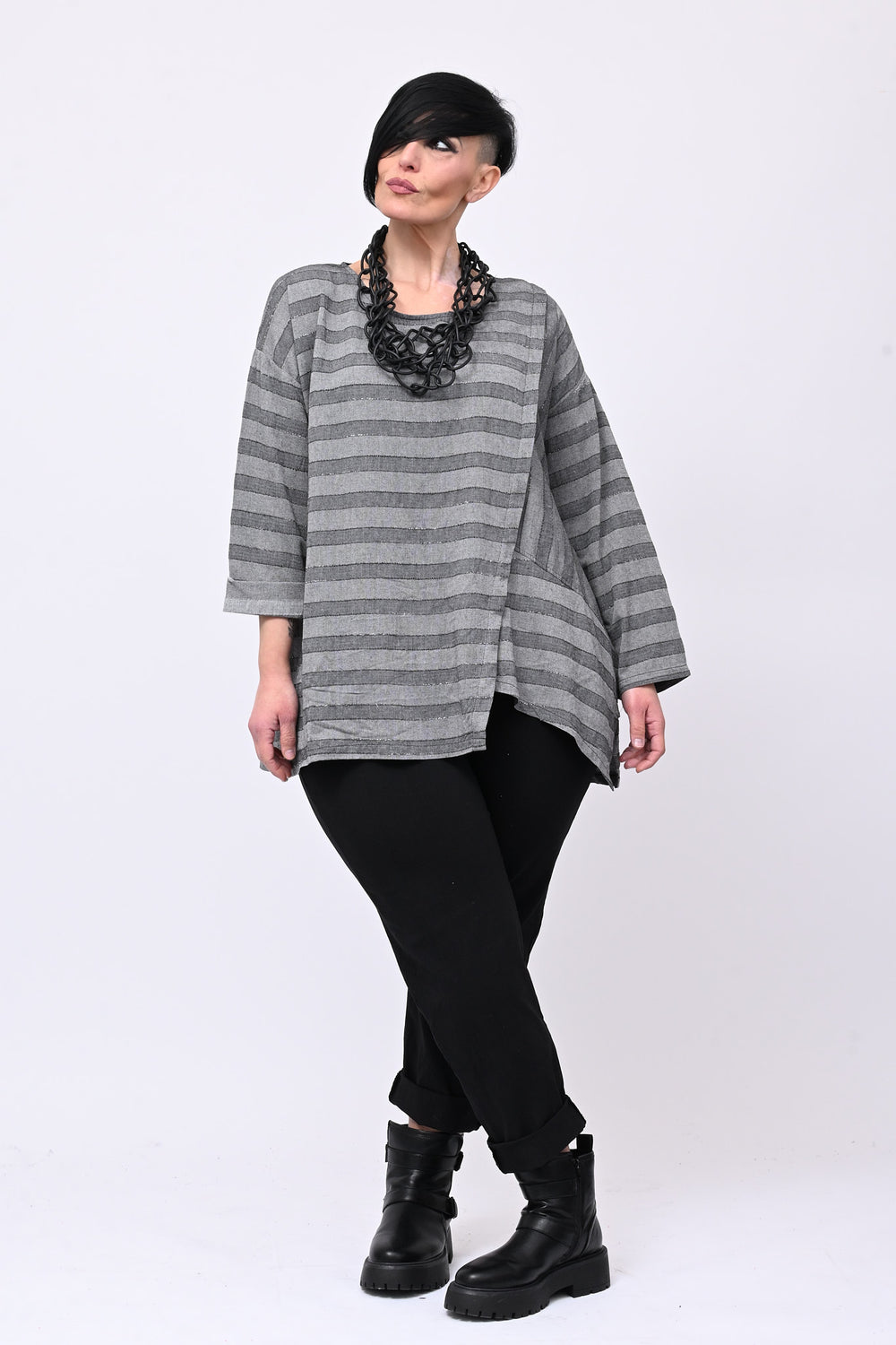 Maglia garzata righe - Nero