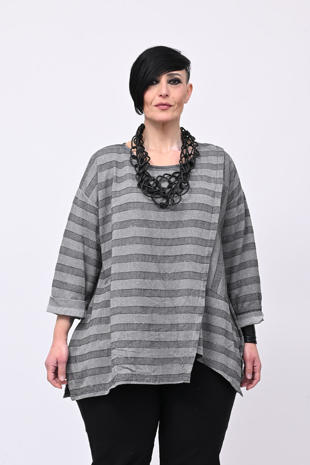Maglia garzata righe - Nero