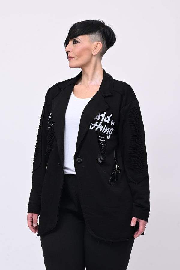 Giacca felpa strappi - Nero