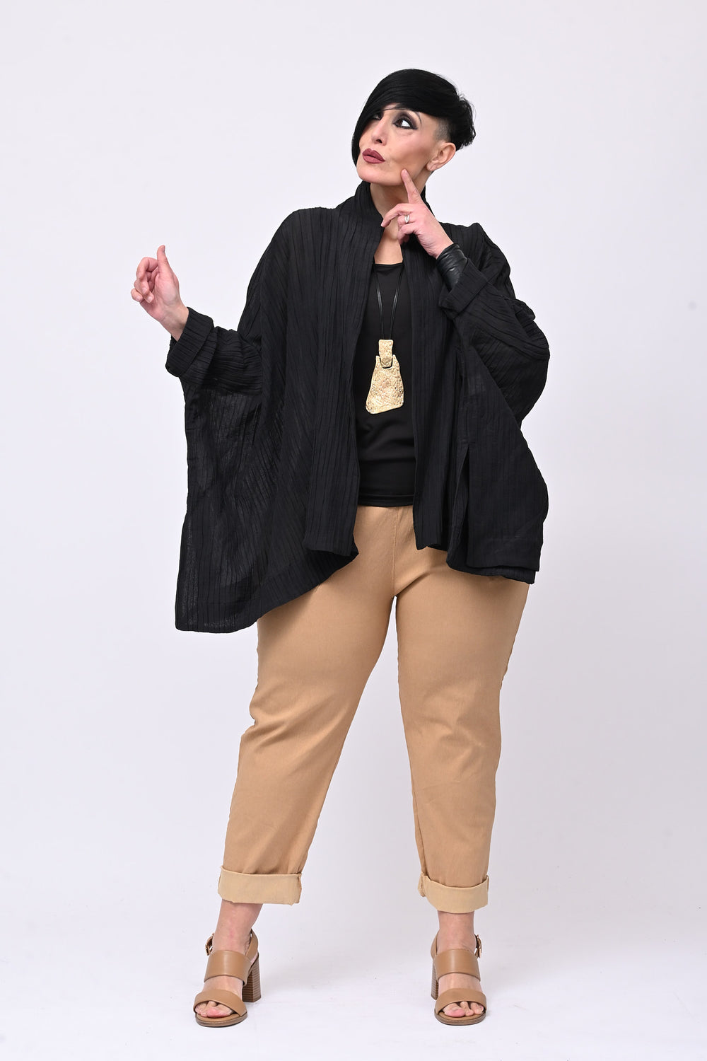 Maxi giacca gessata - Nero