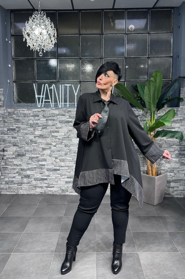 Camicia svasata righe - NERO