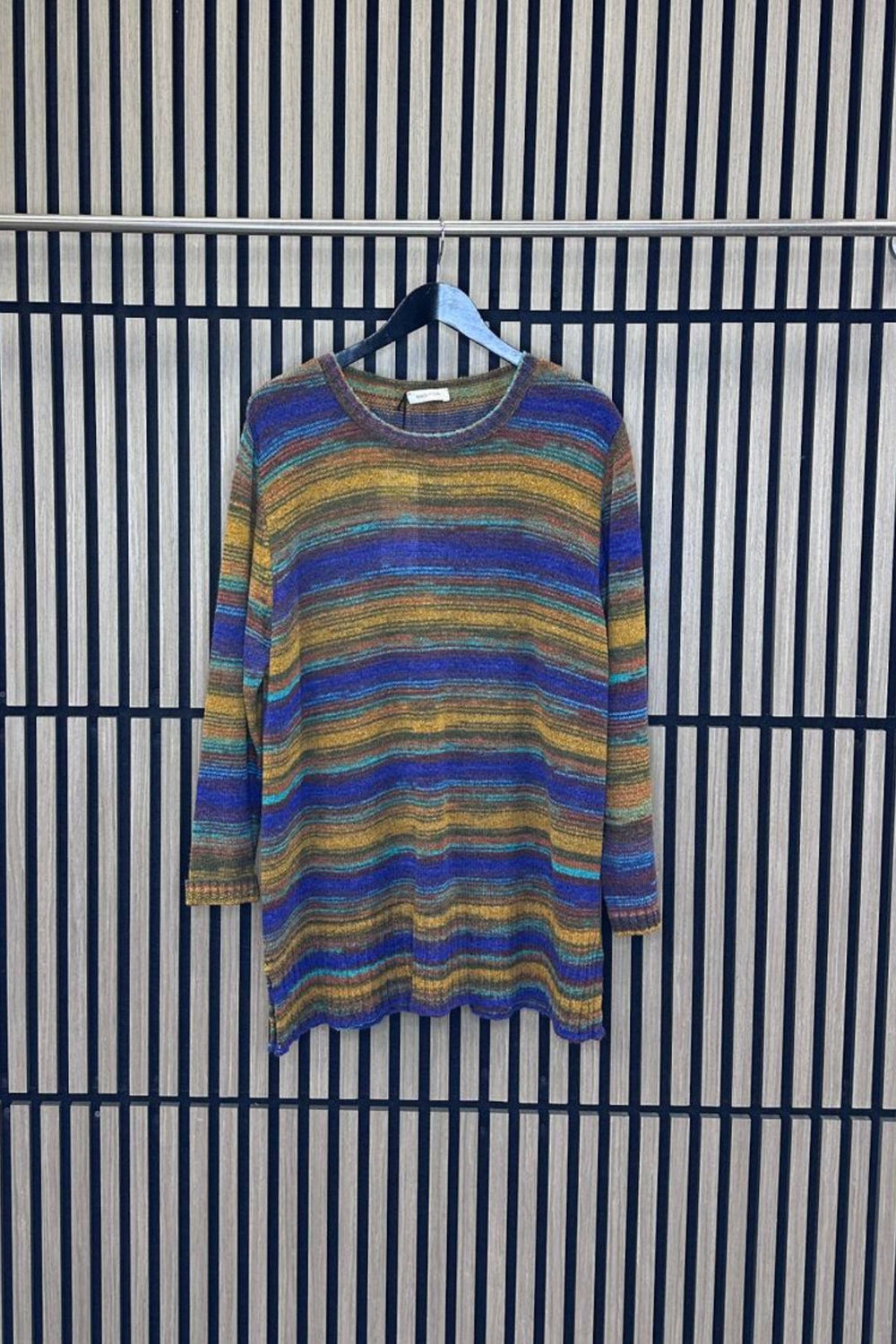 Pull girocollo fantasia righe - Blu