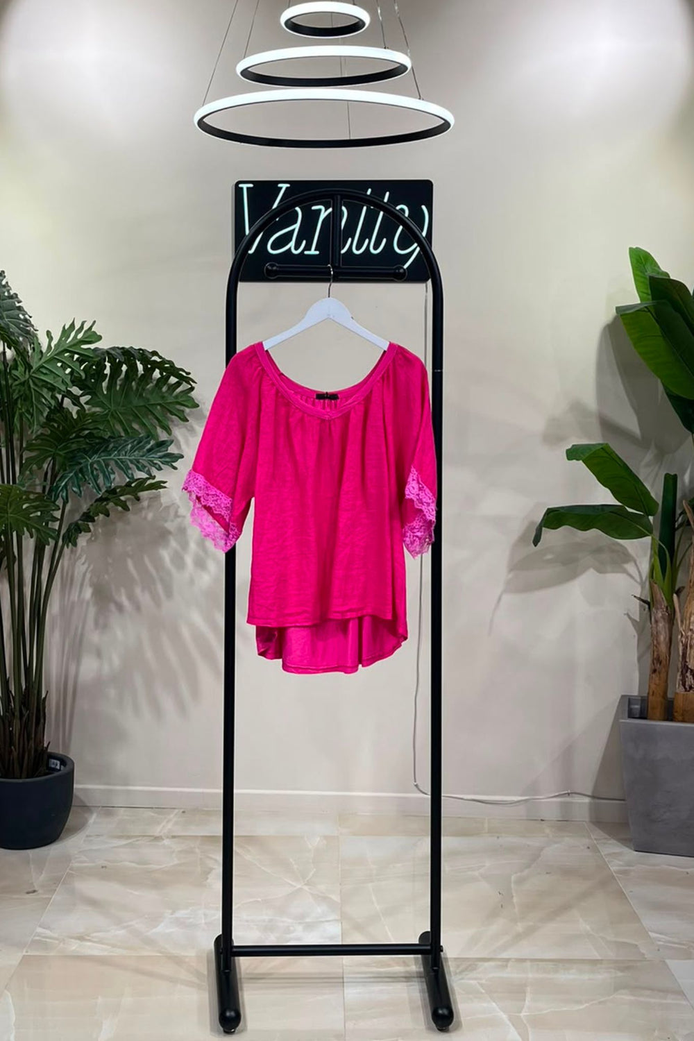Blusa lino scollo V - Fuxia