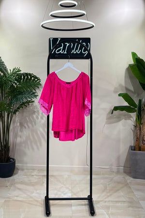Blusa lino scollo V - Fuxia