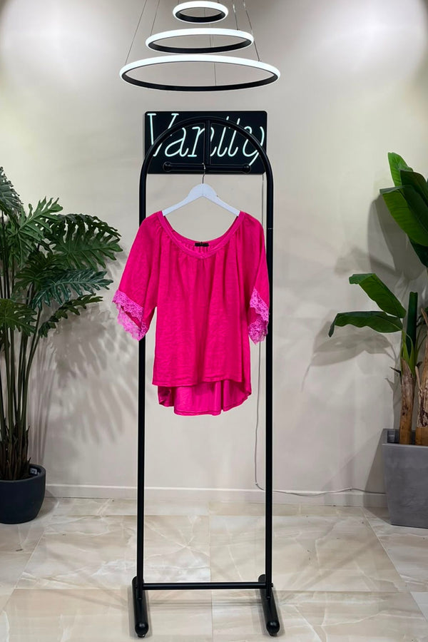 Blusa lino scollo V - Fuxia