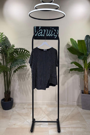 Blusa righe asimmetrica - Nero
