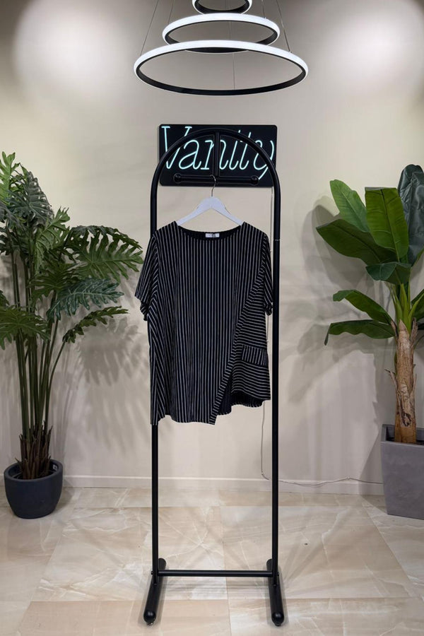 Blusa righe asimmetrica - Nero