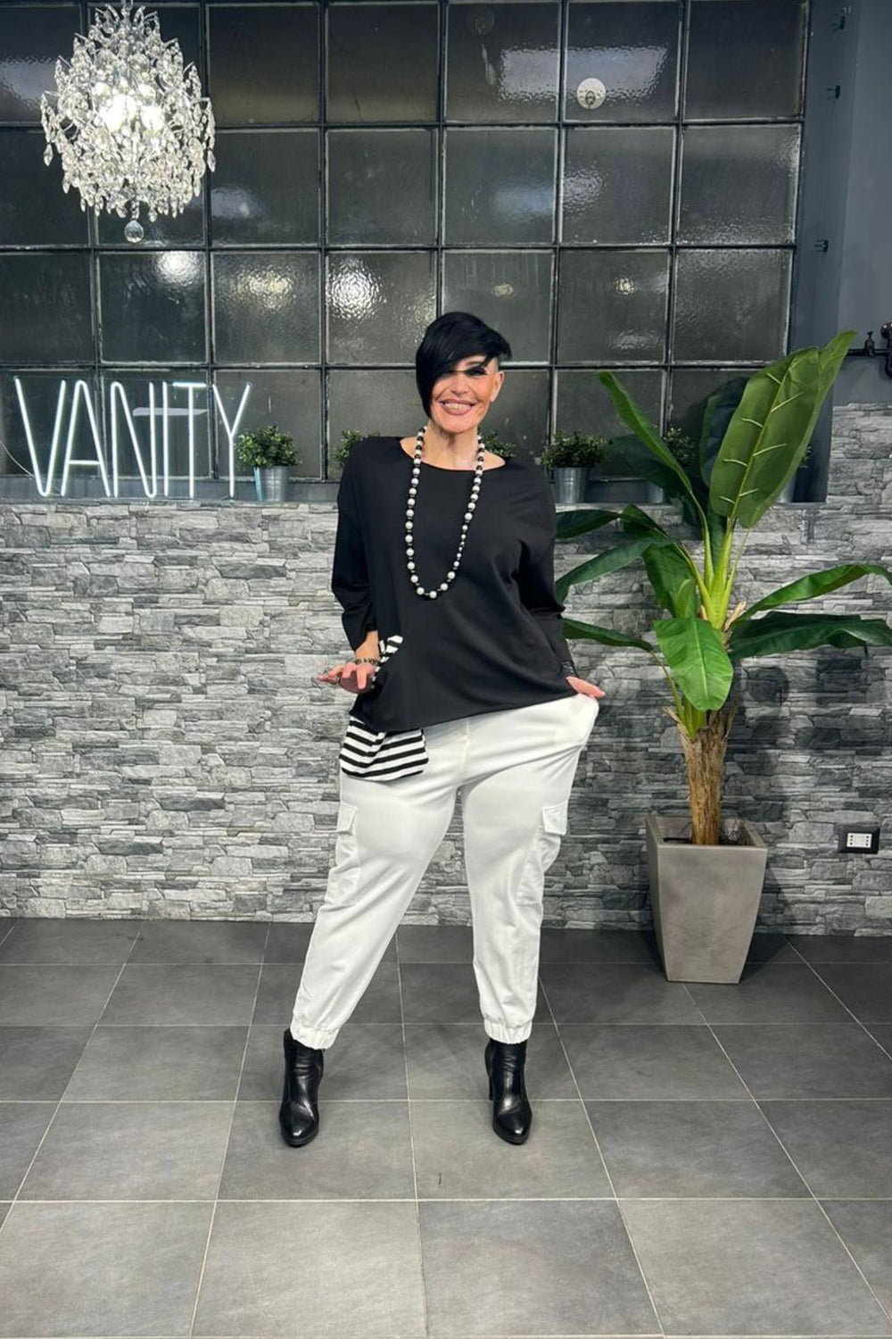 Maglia tasca righe - Grigio