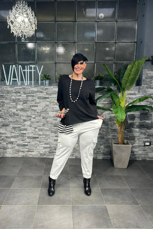 Maglia tasca righe - Grigio