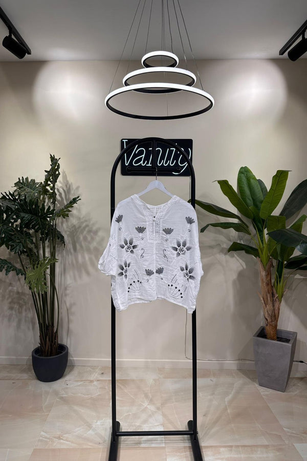Camicia etnica ricamo - Nero