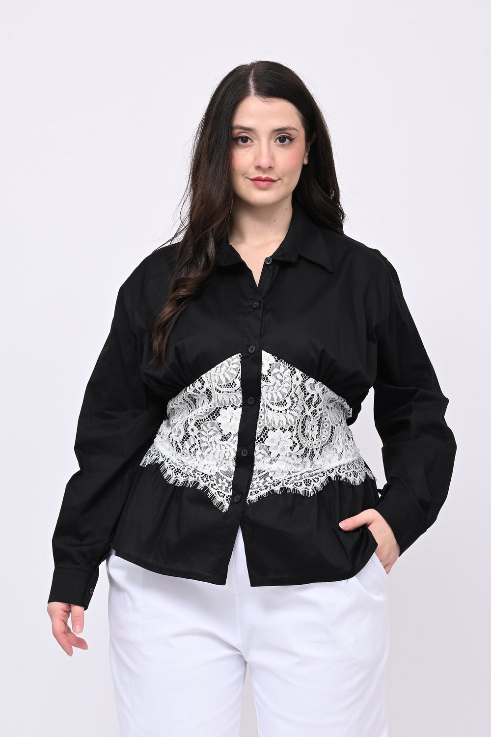 Camicia bustino pizzo - Nero