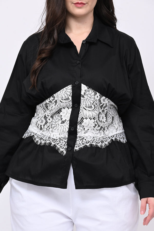 Camicia bustino pizzo - Nero