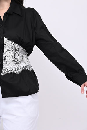 Camicia bustino pizzo - Nero
