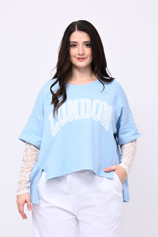 Felpa pizzo London - Cielo