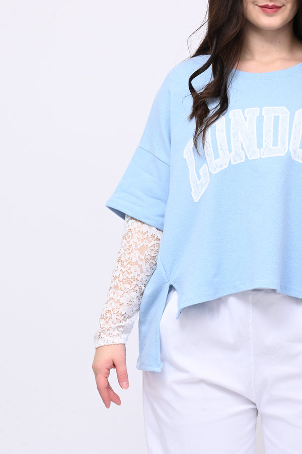 Felpa pizzo London - Cielo