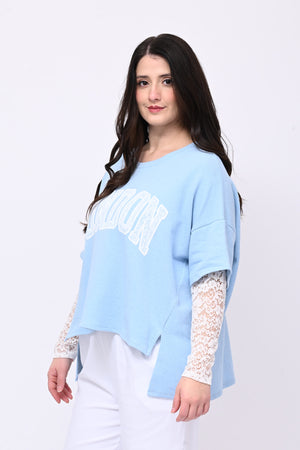 Felpa pizzo London - Cielo