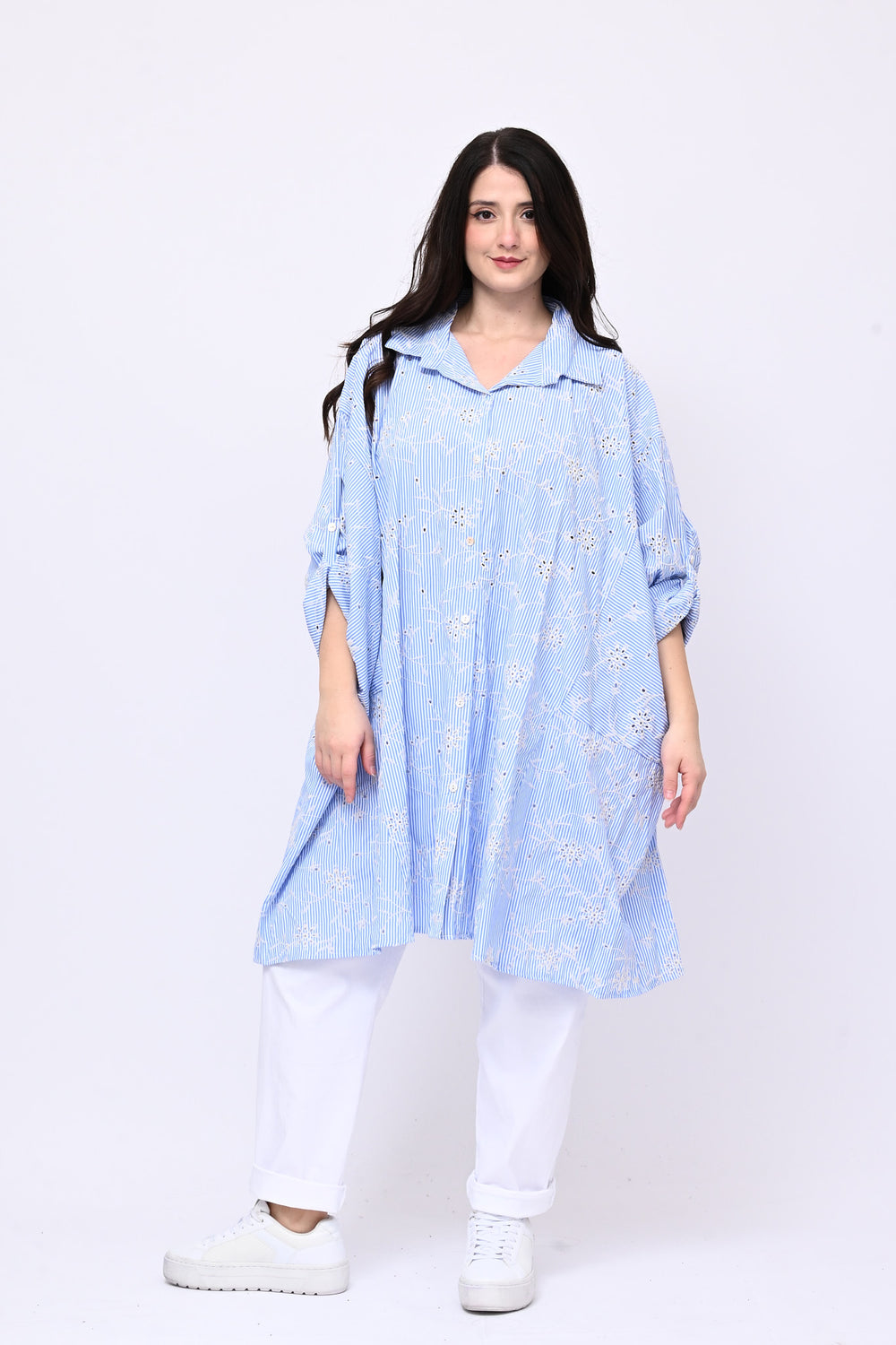 Maxi camicia bacchettata - Blu