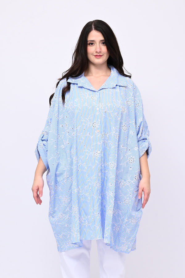 Maxi camicia bacchettata - Blu
