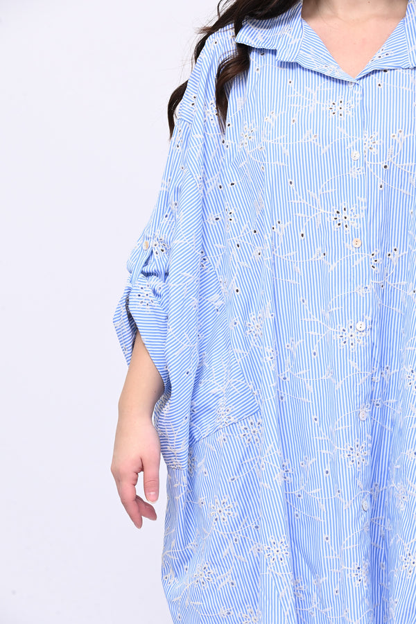 Maxi camicia bacchettata - Blu