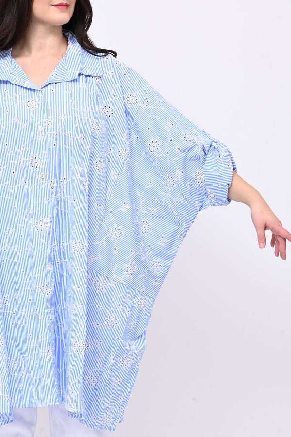 Maxi camicia bacchettata - Blu