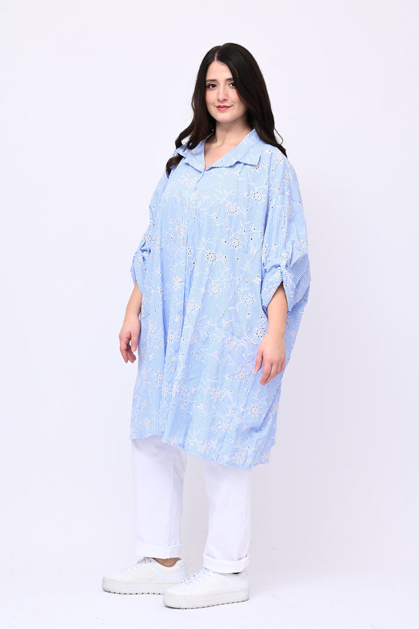 Maxi camicia bacchettata - Blu