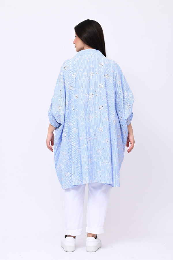 Maxi camicia bacchettata - Blu