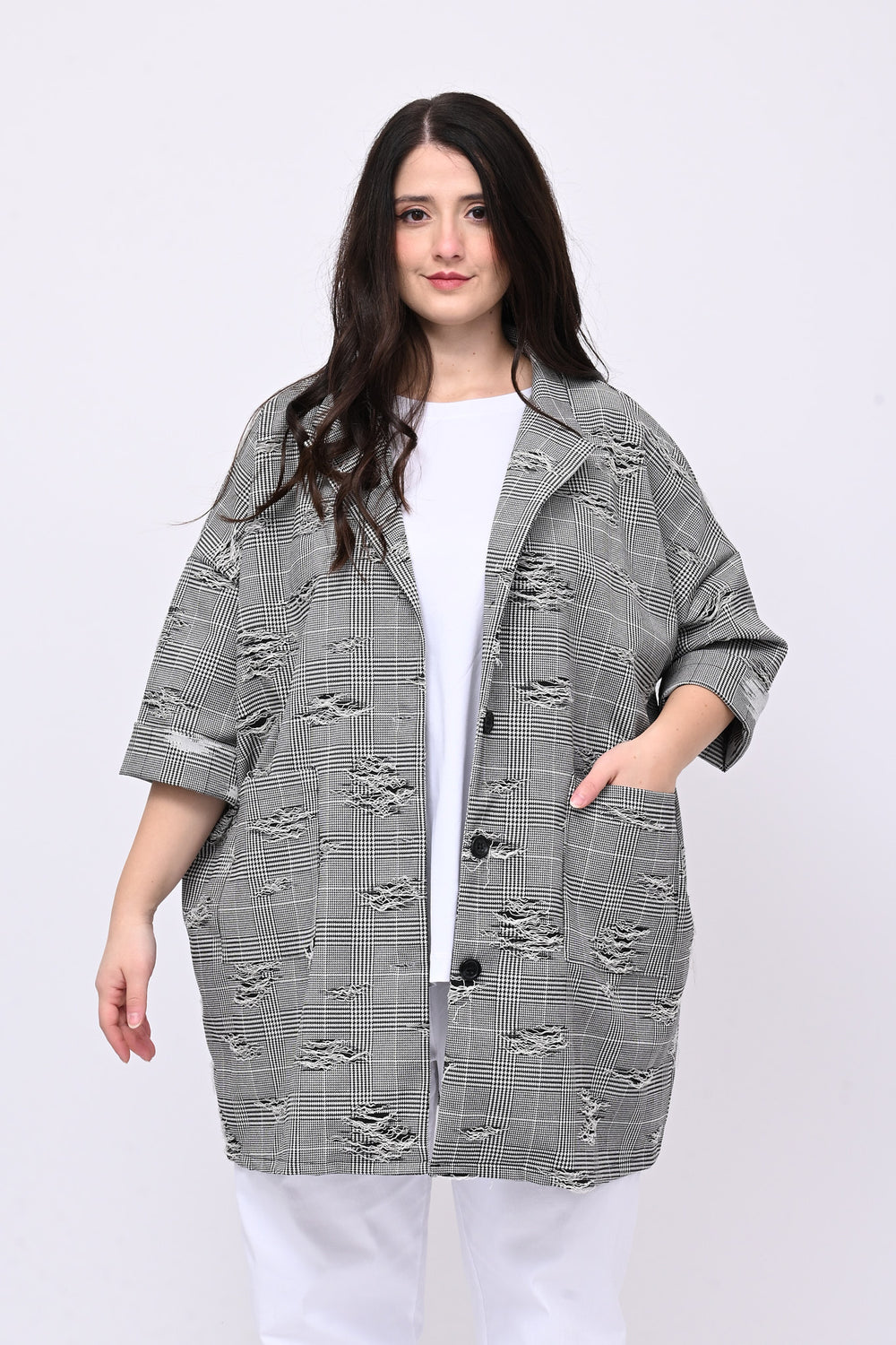 Cappotto principe di Galles strappi - Bianco/Nero