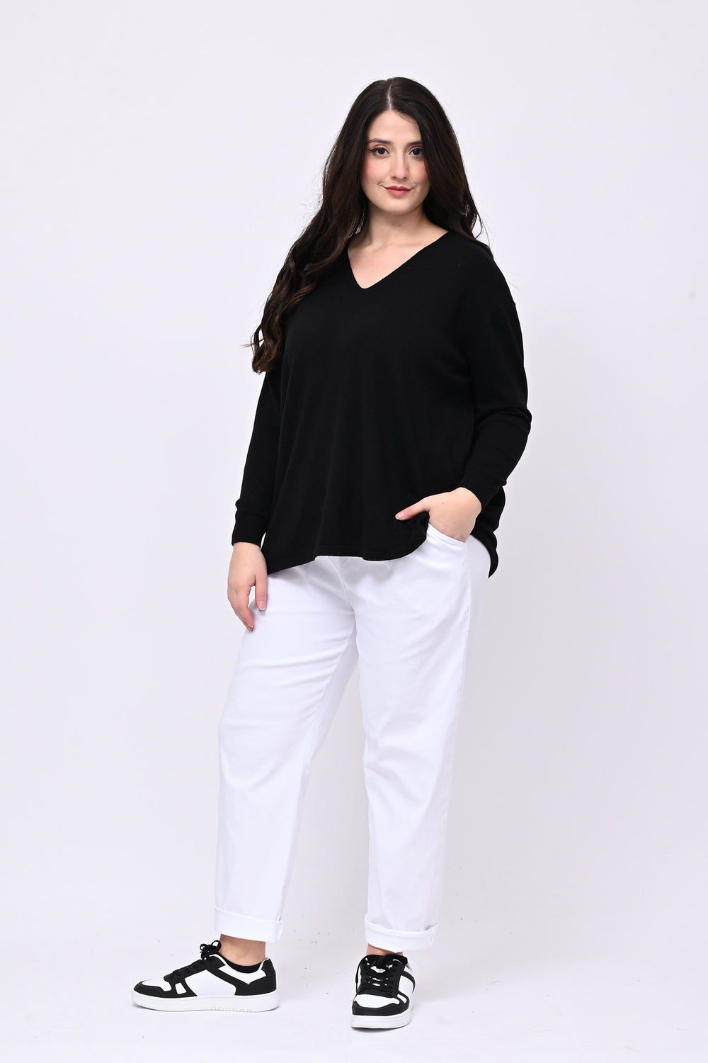 Maglia over viscosa V - Nero