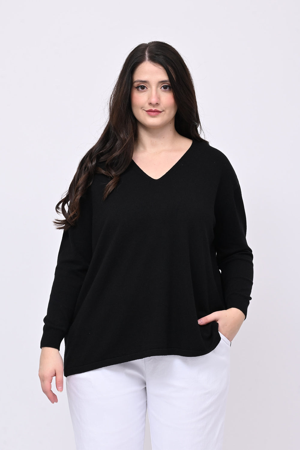 Maglia over viscosa V - Nero