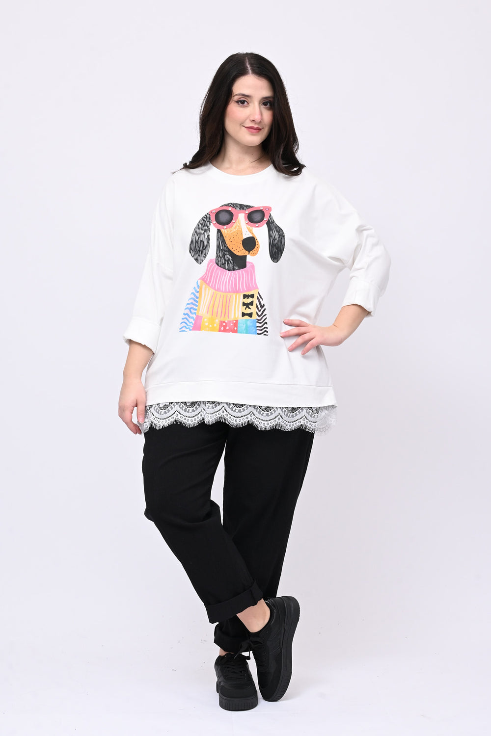 Felpa stampa pizzo - Bassotto