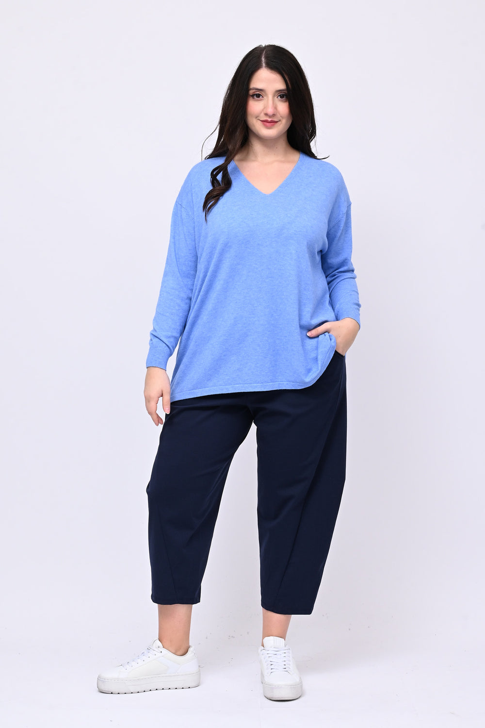 Maglia over viscosa V - Jeans