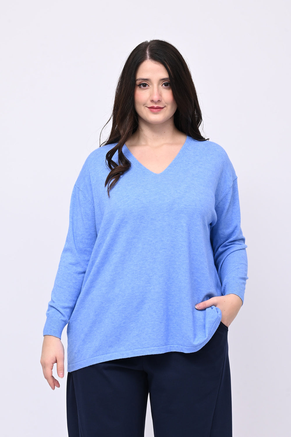 Maglia over viscosa V - Jeans