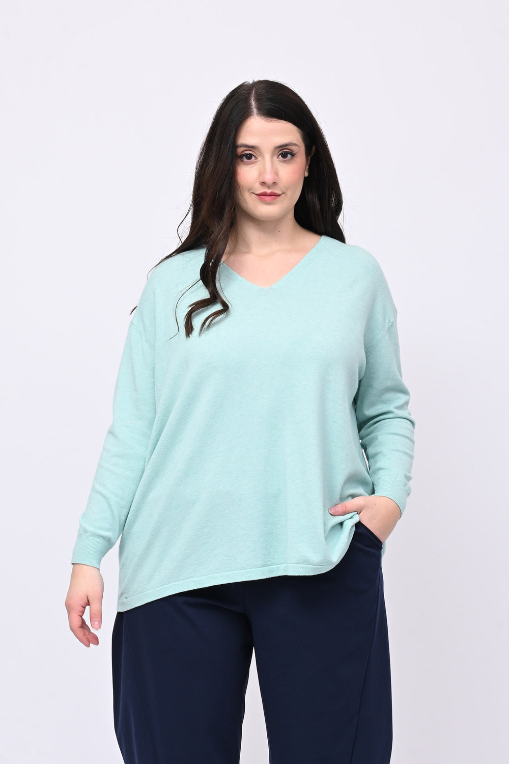 Maglia over viscosa V - Menta