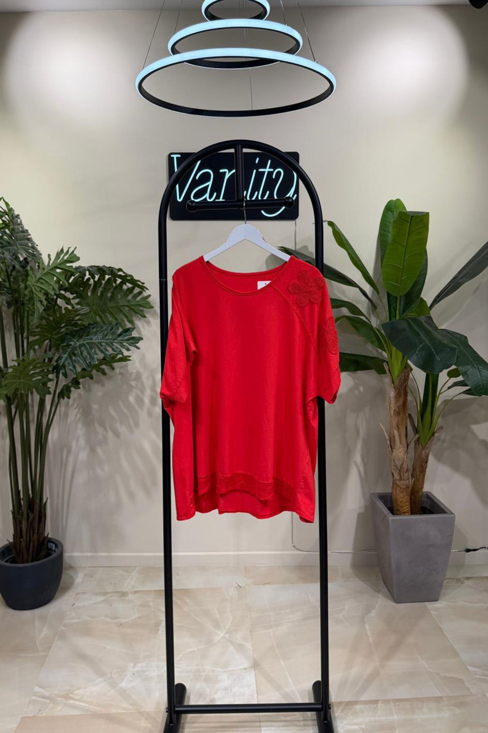T-shirt fiori uncinetto - Rosso