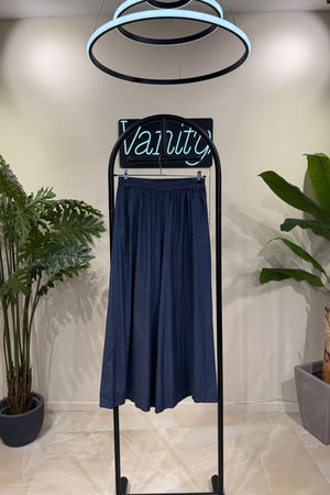 Pantapalazzo chambrie elastico - Blu scuro