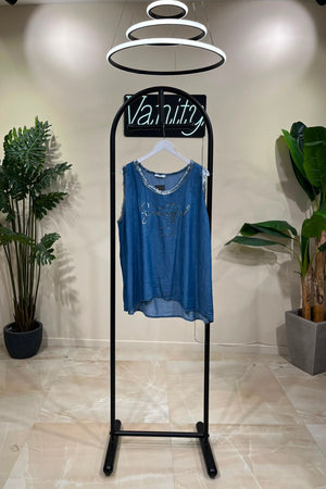 Canotta chambrie frange - Jeans medio