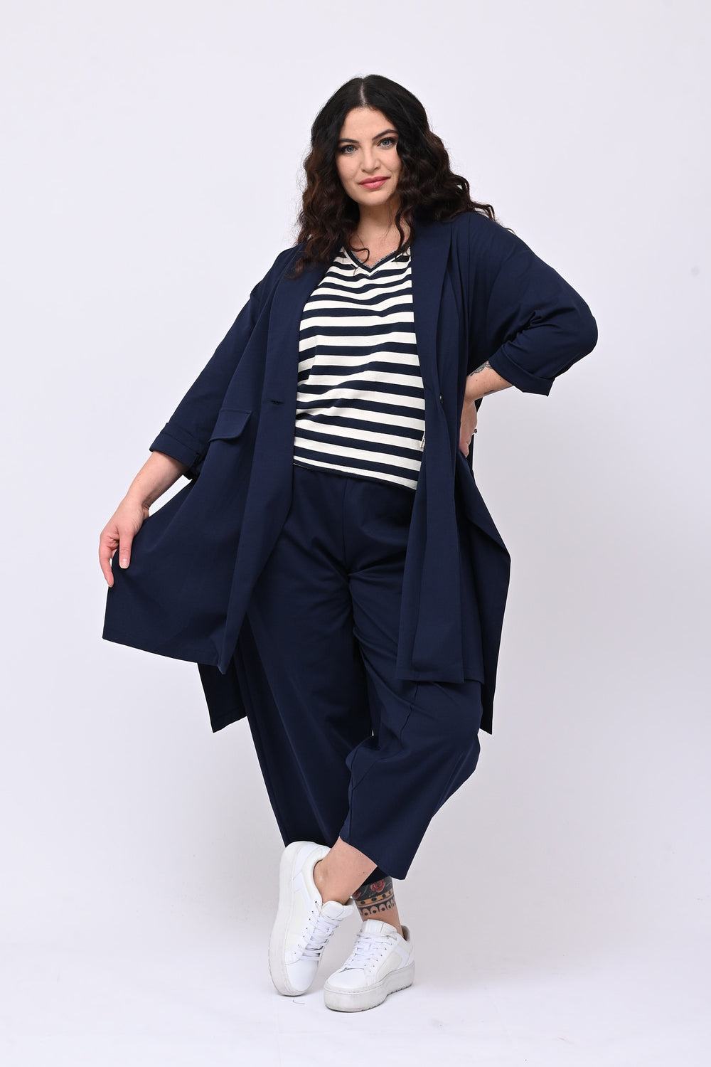 Maglia righe V - Blu