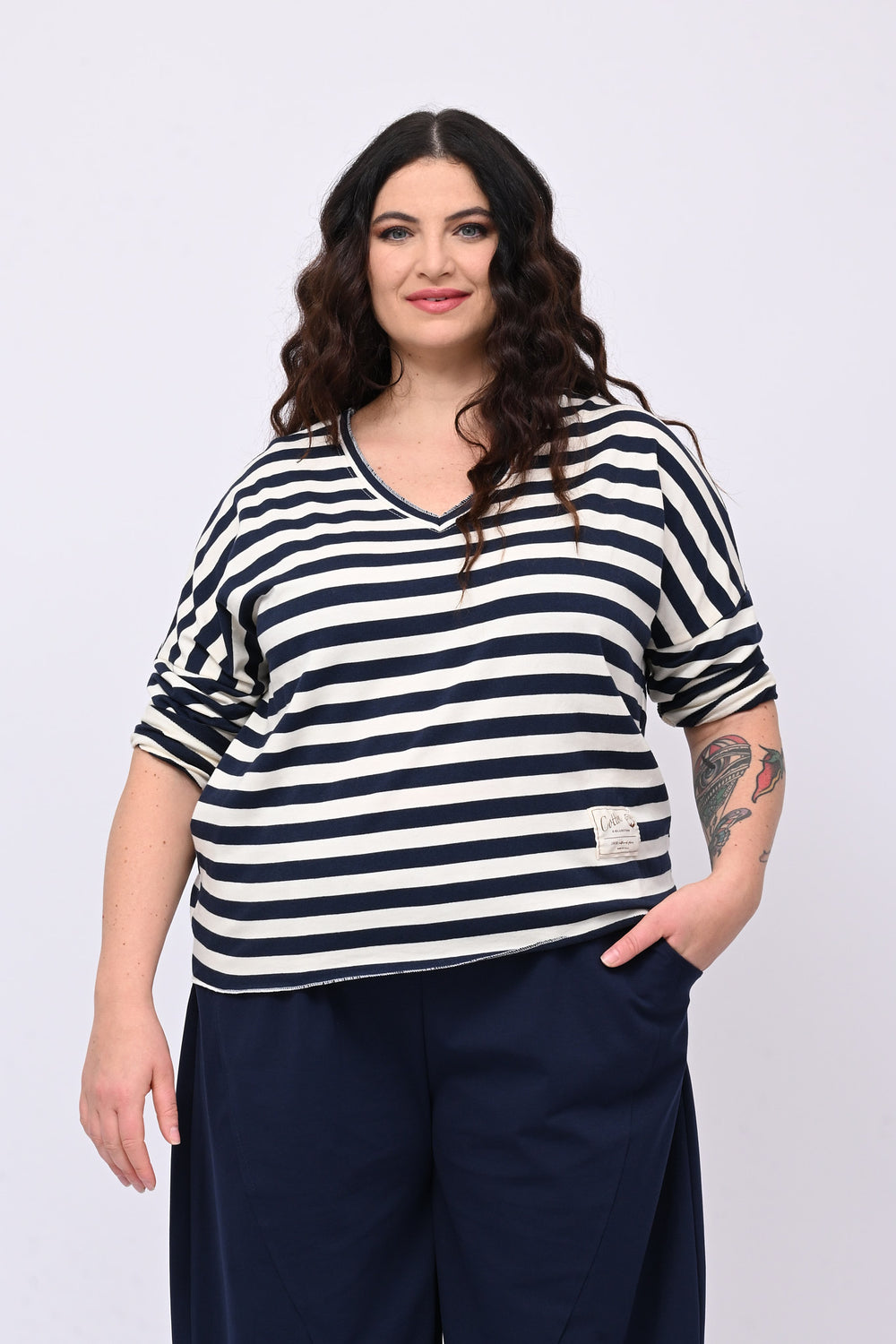 Maglia righe V - Blu
