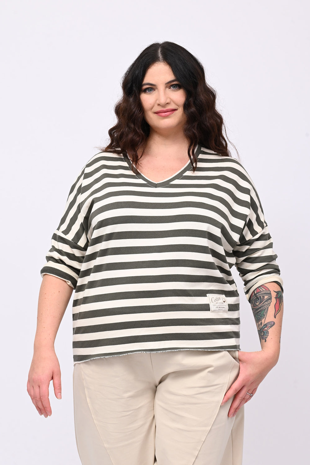 Maglia righe V - Verde militare