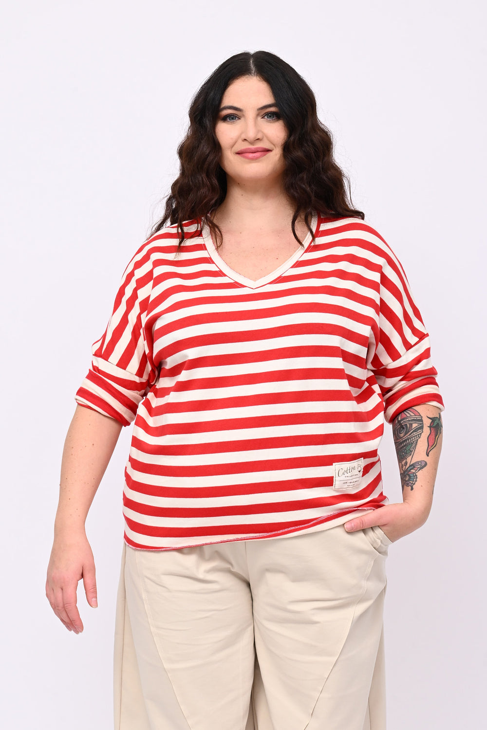 Maglia righe V - Rosso